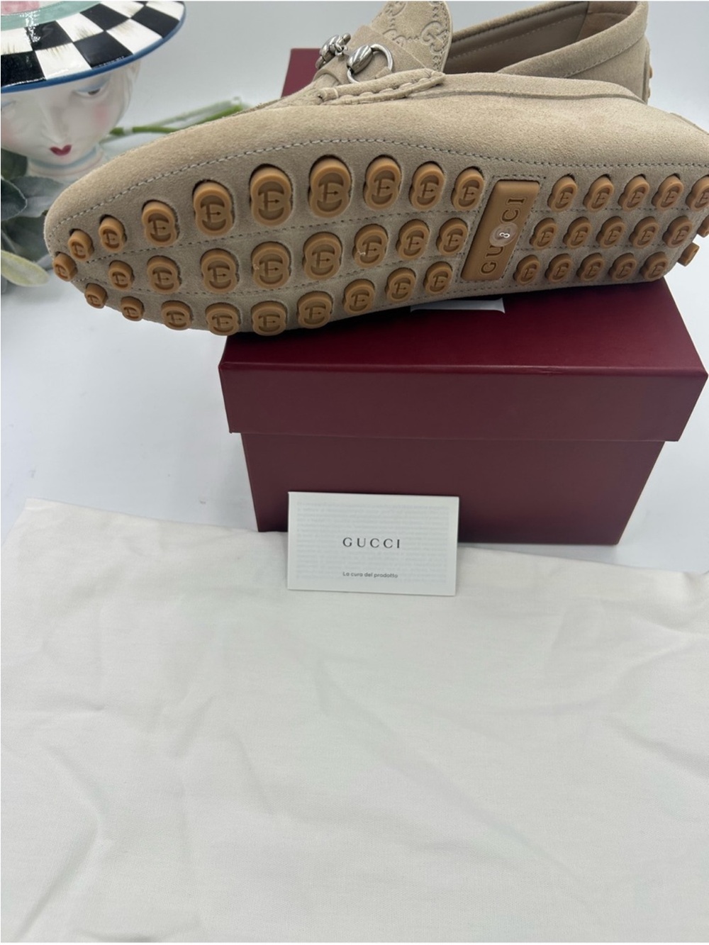 Men’s Gucci suede oatmeal GG embossed driver loafer size 8 fits nine US - Picture 5 of 10